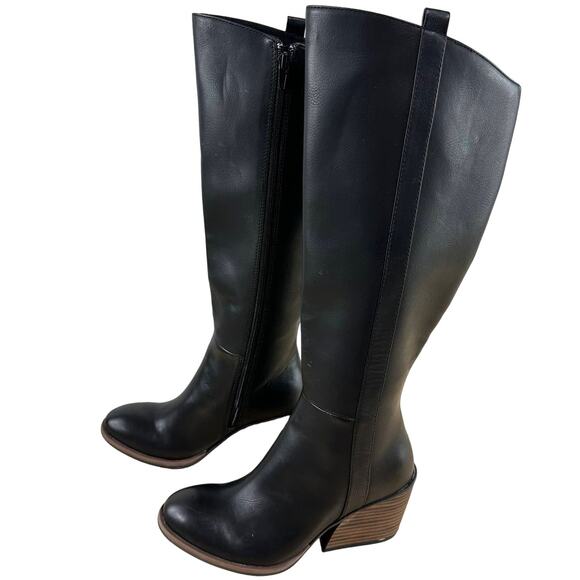 Korks NWOB Harley Tall Black Boot Size 6M Side Zip Pull Tab Tapered Stacked Heel - Picture 4 of 8